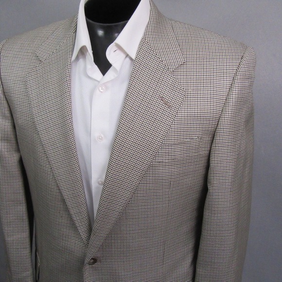 Hickey Freeman Sport Coat 40R Beige Multicolor Houndstooth Silk Wool Single Vent - Picture 1 of 13